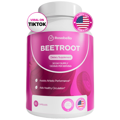 Rosabella Organic Beet Root Capsules - 1300mg Beet Root Powder Aids Healthy Circulation & Vitality, Non-GMO, Beet Root Supplement - 60 Capsules, 30-Day Supply