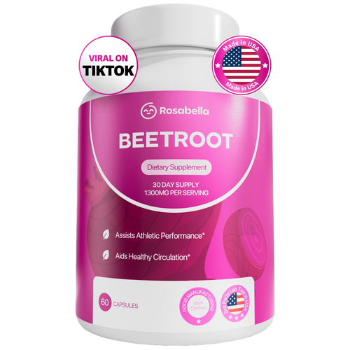 Rosabella Organic Beet Root Capsules - 1300mg Beet Root Powder Aids Healthy Circulation & Vitality, Non-GMO, Beet Root Supplement - 60 Capsules, 30-Day Supply