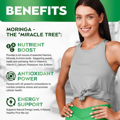 Rosabella Moringa Capsules - Pure Moringa Powder, Energy, Skin, Immune & Gut Health Superfood, Rich in Antioxidants, Essential Vitamins & Amino Acids, Natural Green Superfood Supplement - 60 Count