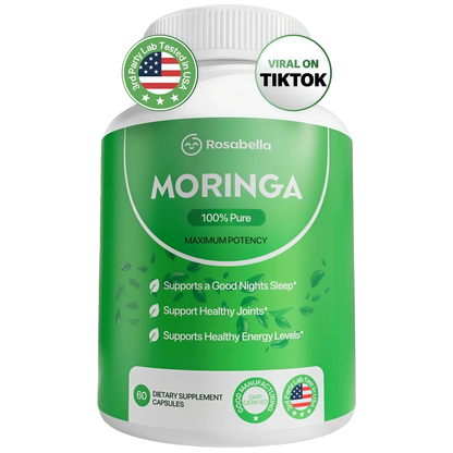 Rosabella Moringa Capsules - Pure Moringa Powder, Energy, Skin, Immune & Gut Health Superfood, Rich in Antioxidants, Essential Vitamins & Amino Acids, Natural Green Superfood Supplement - 60 Count