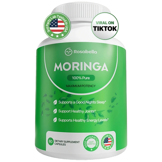 Rosabella Moringa Capsules - Pure Moringa Powder, Energy, Skin, Immune & Gut Health Superfood, Rich in Antioxidants, Essential Vitamins & Amino Acids, Natural Green Superfood Supplement - 60 Count